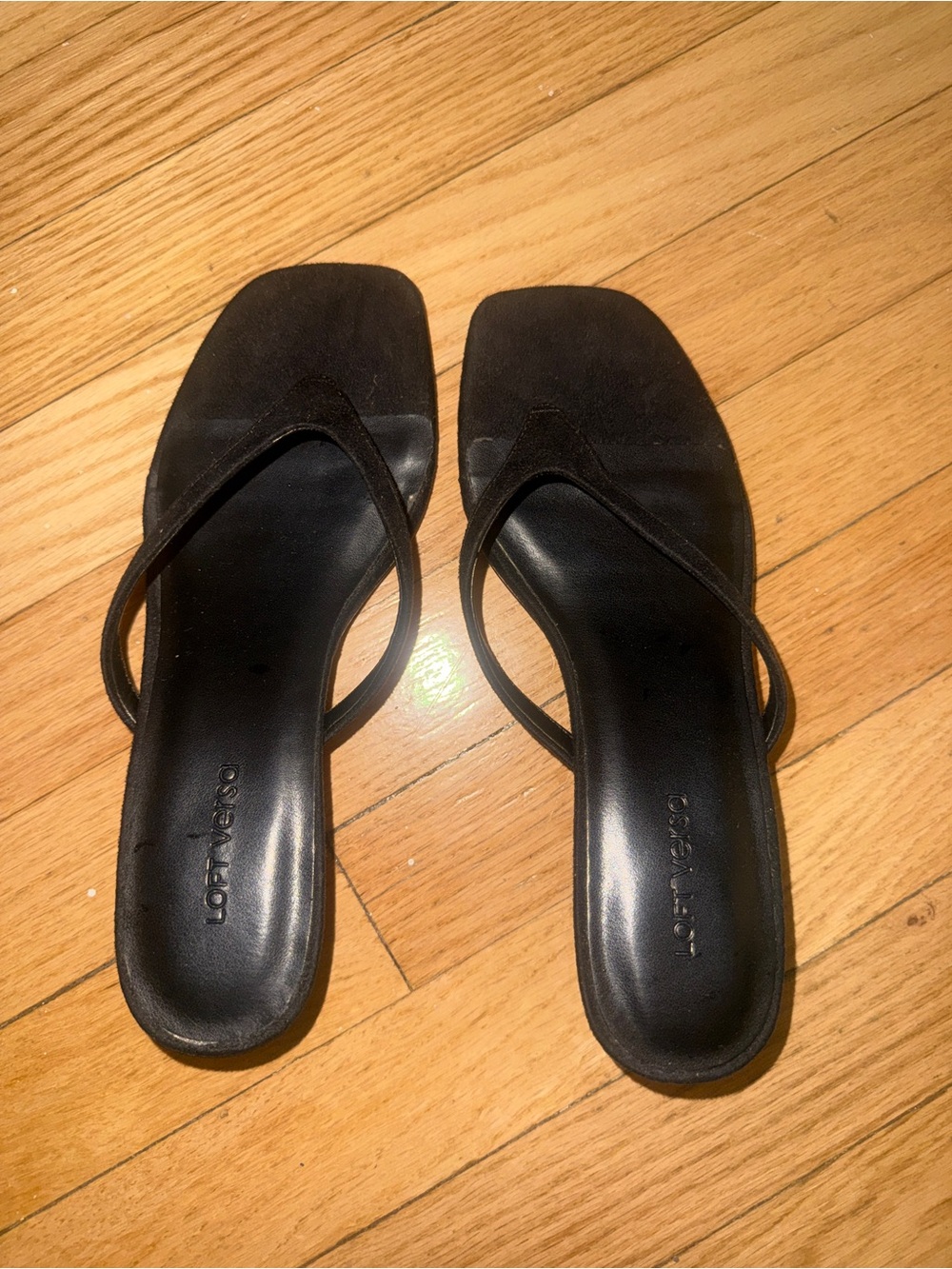 LOFT Black Square-Toe Minimalist Slide Sandals